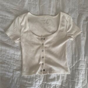Aeropostale Cream Ribbed Button-Up Crop Top Size XS